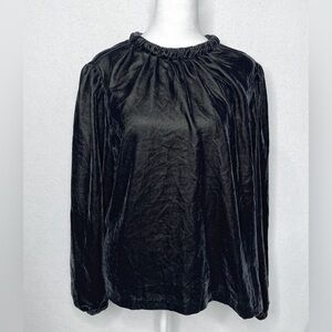 Ann Taylor Mock Neck Black Velour Top With Neck Tie Dark Academia Corporate Goth